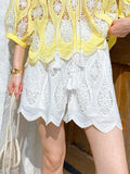 Summer New Cheesy Wind South France Vacation Embroidered Shorts Women's White Casual Pants Women's