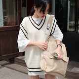 Vest Women Striped V-Neck Daily Knitted Stylish Students Korean Style Sleeveless Outwear Female Coats All-match Leisure