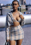 Casaul Check Design Long sleeve Turn down Collar Outer & Bra and Mini Dress
