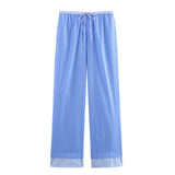 Homemade New Women's Striped Loose Shirt 5030011 Striped Pants