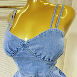 Summer Elastic Waist Sexy Cowboy Sling Dress Lotus Side Ass Short Skirt