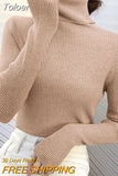 Women Casual Soft Cashmere Elastic Sweaters Turtleneck Slim Knit Pullovers For Women Solid Jumpers
