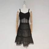 Sexy Hollow Out Sling Dress For Women Square Collar Sleeveless High Waist Summer Dresses Female Fashion New