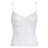 Toloer Wind Lace Splicing Print Net Gauze Condole Belt Female Fashion V Collar Slim Perspective Feeling Small Vest-Outfit