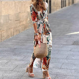 Toloer Spot 2023 New Women's Fashion Temperament In Sleeve Print Long Dress-Outfit