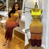 Knitted Dress Woman 2025 Summer Korean Chic Retro Gradient Wavy