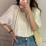 Toloer Chic Gentle Small Pure And Fresh Round Collar Stereo Jacquard Single Breasted Loose Versatile Bubble Sleeve Shirt Jacket Female-Outfit