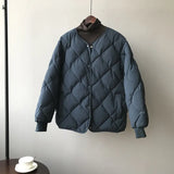 Autumn winter down jacket women fashion covered button o neck full sleeve diamond lattice oversize warm coat parka