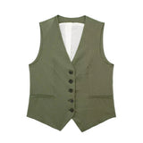 Fall 2024 New Women's Casual Linen Blend Vest Vest Shorts Set W085 8291-Outfit