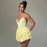 Open Back Strap Ruffled Layered Mini Dress-Outfit