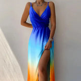 Women's Dress 2025 Summer Sling V-Neck Open Fork-Print
