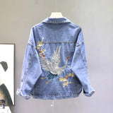 Spring Loose-Fit Denim Jacket Handsome Boyfriend Wind Heavy Embroidery Small Crane Fashionable Black Jacket Women's