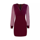 Toloer Women's New Mesh Patchwork Sexy Vintage Elegant V-Neck Party Club Dress-Outfit