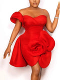 Design Sexy Bosom Dress Asymmetric Three-Dimensional Flower Party Dinner Dress Dress