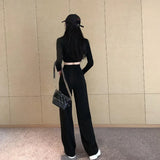 Toloer Waist Wide Leg Pants Women's Pants Autumn Hanging Feeling Loose Versatile Black Thin Suit Pants Casual Straight Leg Floor Pants-Outfit