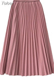 Women Chic Elastic Fashion A Line Elegant College Style Casual Solid Color Office Temperament Spring Summer Pleated