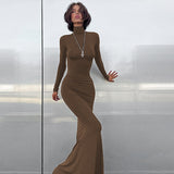 Toloer Autumn Winter Hot Girl High Collar Long Sleeve Collect Purse Hip Sexy Slim Fishtail Dress Women's Clothing-Outfit