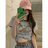 Toloer Print Short Sleeve T-Shirt Women's Color Round Collar Bottom Shirt 2024 Summer Hot Girl Short Student