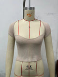 Toloer Sell Versatile New Fashion Slim Square Neck Stretch Shoulder Short Sleeve Sweater Sweater Woman-Outfit