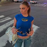 Slim Chest D Embroidered Solid Color Short Navel Blouse Ins Minority Street Hot Girls Hundred T-Shirts-Outfit