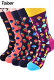 Colorful Cotton Men's Socks Funny Mushroom Strawberry Geometric Calcetines Happy Casual Skate Harajuku