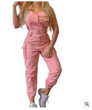 Women's Work-Packed Pocket Design Jumpsuit Sleeveless Backs And Trousers Simple Restraints Trousers +