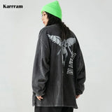 Punk Style Hoodies Grunge Print Vintage Hip Hop Oversized Pullovers Distressed Wash Black Sweatshirts Hippie Emo