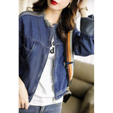 Toloer Blue Denim Jacket Female Short 2024 Spring And Autumn New Korean Version Of Loose Tassel Short Casual Clothes-Outfit