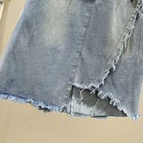Toloer Autumn Dress New Show Thin Irregular A-Line Skirt Tall Waist Large Size Fat Mm Medium Long Denim Skirt Woman-Outfit