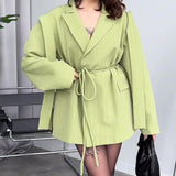 Autumn New Solid Color Big Collar Loose Collar Belt Short Suit