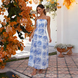 Women's Summer Casual Flowers Hanging Neck Beach Hawaiian Vacation Dress With