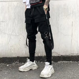 Fashion Brand Overalls Men's Personality Ribbons And Feet Korean Version Of The Trend Loose Street Hip-Hop Harlan Pants-Outfit