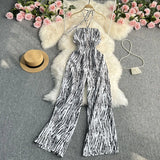 Toloer New 2023 Summer Korean Version Of The Retro Wind Dye Neck Jumsuit Female Show Thin Chest Straight Tube Wide Leg