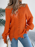 Shooting 2025 Autumn And Winter Pure Color Hollow Long Sleeve Cut Rotten Shoulder Cover Sweater Women's