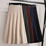 And Winter College Style High Waist Pleated Knitted Skirt Medium-Long Style Full-Length Bag Buttocks Korean Version Show Thin And Large A-Shaped Skirt-Outfit