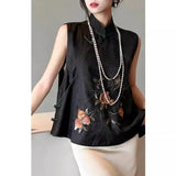 Chinese Women's Wear Is Popular This Year, High-End Pony Clip Thin Summer Black Style Plate Buckle Vest Outside-Outfit
