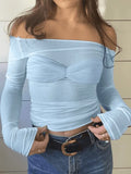Mesh Long Sleeve Off Shoulder Top-Outfit