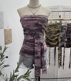 Shot Y2k With Chest Pads With Chest Pads To Wear Chest Vest Irregular Belt Strap Short Tie-Dye Letter Print Top