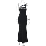 Black One Shoulder Slit Design Maxi Dress-Outfit