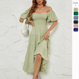 Shooting 2025 Women's Summer Solid Color High Waist Bubble Sleeves To Close Waist Dress
