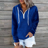 Toloer New Casual Home Wear Women's Zipper Hooded Bag Solid Color Waffg Long Sleeve Hoodie-Outfit