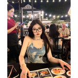 Summer Light Blue High-End Hottie Butterfly Print Sling Vest Women Summer Bottom Sleeveless Outside To Wear