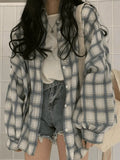 Checkered Puff Sleeve Button Blouse-Outfit