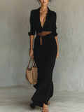 Women's Autumn Elegant Temperament Sexy Solid Color Irregular Folds Containing Belt