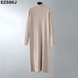 2022 autumn winter thick straight maxi sweater dress women high neck long sweater dress elegant female loose sexy knit