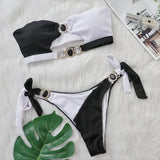 Toloer Sexy Crystal Diamond Bikini Detachable Breast Pad Swimsuit Patchwork Strapless Strap Split