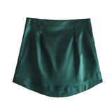 Pure Color Simple Silk Satin Sensitive Mini Skirt In Spring-Outfit