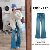Kong Style Blue Hottie Slim Elastic Shoes Women Autumn And Winter 2025 High-Rise Thin Horseshoe Long