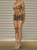 Leopard Print Ruffles Cami Bra Top and Shorts Set-Outfit