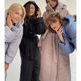 Winter Solid Hooded Parkas Women Fashion Tie Belt Collected Waisted Coats Women Elegant Long Cotton Jackets Female